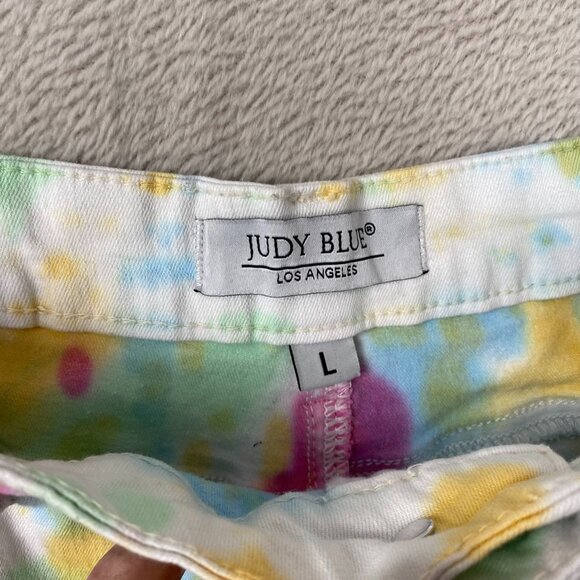 Judy Blue Woman's Tie-Dye Denim Shorts L Multicolor Cotton Blend Comfortable Sty - Picture 6 of 13
